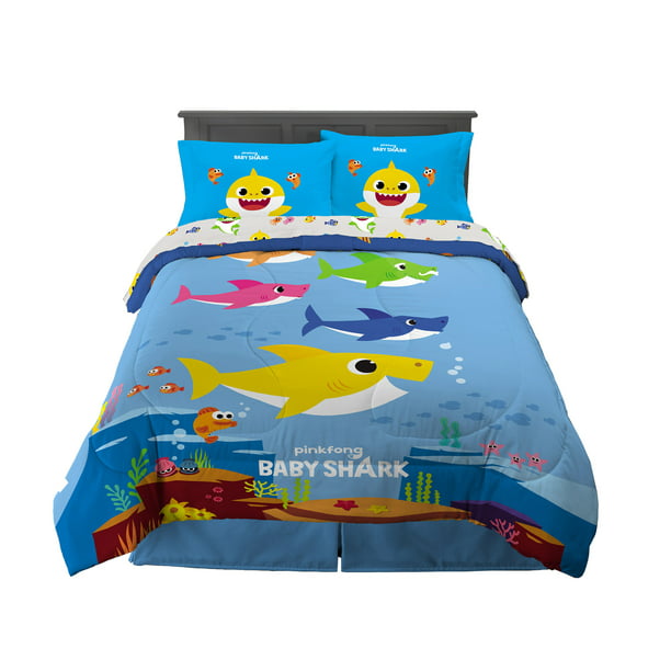Blue/Grey MB Collection Kids Shark Full-Size Bed-in-a-Bag Comforter Set of 8 pcs 